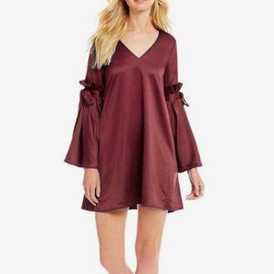 Gianni Bini Bow Sleeve Burgundy Satin Dress